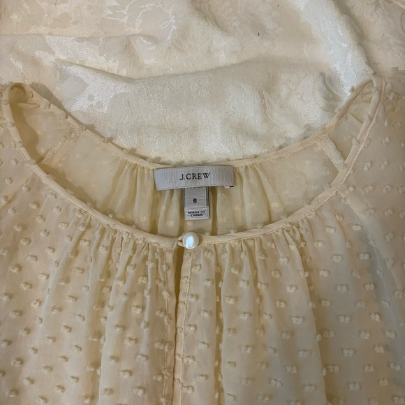 J. Crew Ivory Dotted Swiss Semi-Sheer Long Sleeve Top, Size 6 - Picture 4 of 9